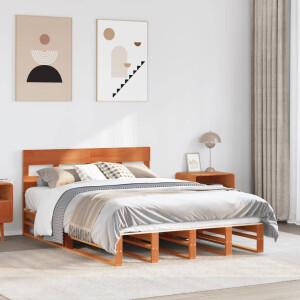 vidaXL Bedframe zonder matras massief grenenhout wasbruin 135x190 cm