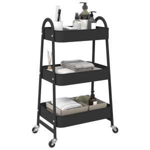 vidaXL Opbergtrolley 3-laags 42x41,5x77 cm staal zwart