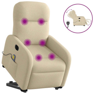 vidaXL Sta-op-massagestoel elektrisch verstelbaar stof crèmekleurig