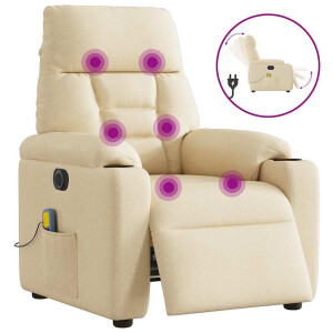 vidaXL Massagestoel elektrisch verstelbaar stof crèmekleurig