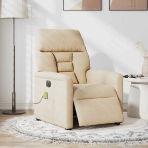 vidaXL Massagestoel elektrisch verstelbaar microvezelstof crèmekleurig