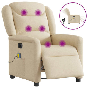 vidaXL Massagestoel elektrisch verstelbaar stof crèmekleurig