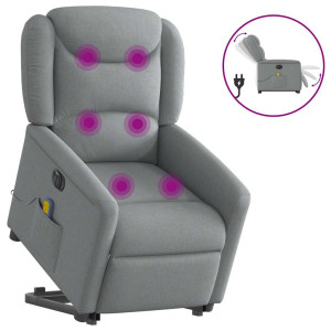 vidaXL Sta-op-massagestoel elektrisch verstelbaar stof lichtgrijs