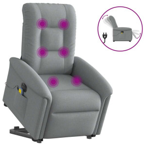 vidaXL Sta-op-massagestoel elektrisch verstelbaar stof lichtgrijs