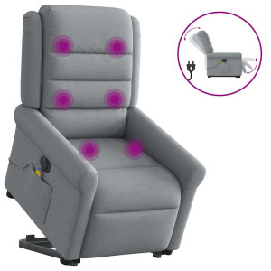 vidaXL Sta-op-massagestoel elektrisch verstelbaar stof lichtgrijs