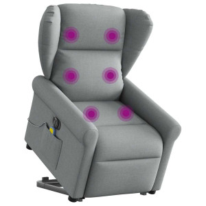 vidaXL Sta-op-massagestoel elektrisch verstelbaar stof lichtgrijs