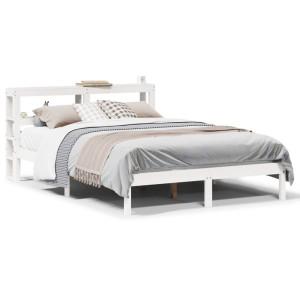 vidaXL Bedframe met hoofdbord massief grenenhout wit 135x190 cm