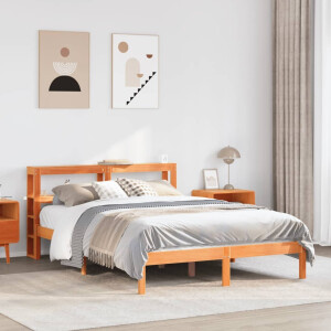 vidaXL Bedframe met hoofdbord massief grenenhout wasbruin 135x190 cm