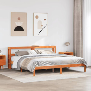 vidaXL Bedframe met hoofdbord massief grenenhout wasbruin 180x200 cm