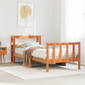 vidaXL Bedframe met hoofdbord massief grenenhout wasbruin 90x190 cm