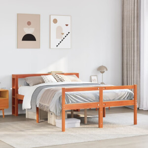 vidaXL Bedframe met hoofdbord massief grenenhout wasbruin 140x190 cm