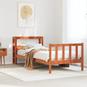 vidaXL Bedframe met hoofdbord massief grenenhout wasbruin 75x190 cm
