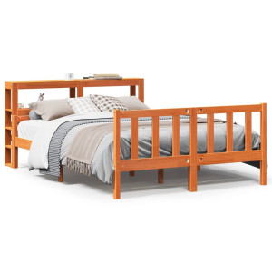 vidaXL Bedframe met hoofdbord massief grenenhout wasbruin 160x200 cm