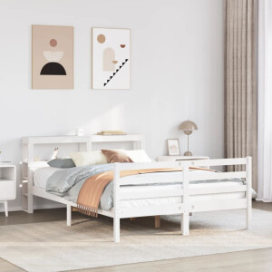 vidaXL Bedframe met hoofdbord massief grenenhout wit 150x200 cm