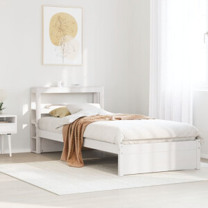 vidaXL Bedframe met hoofdbord massief grenenhout wit 75x190 cm