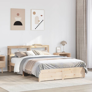 vidaXL Bedframe met hoofdbord massief grenenhout wit 140x200 cm