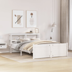 vidaXL Bedframe met hoofdbord massief grenenhout wit 135x190 cm