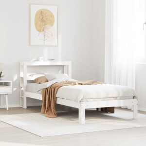 vidaXL Bedframe met hoofdbord massief grenenhout wit 75x190 cm