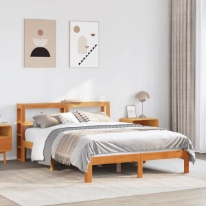 vidaXL Bedframe zonder matras massief grenenhout wasbruin 135x190 cm