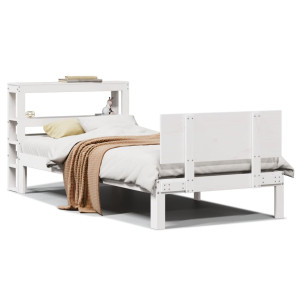 vidaXL Bedframe met hoofdbord massief grenenhout wit 75x190 cm