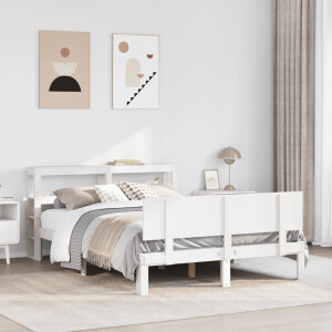 vidaXL Bedframe met hoofdbord massief grenenhout wit 120x190 cm