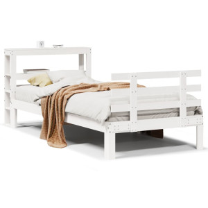 vidaXL Bedframe met hoofdbord massief grenenhout wit 75x190 cm