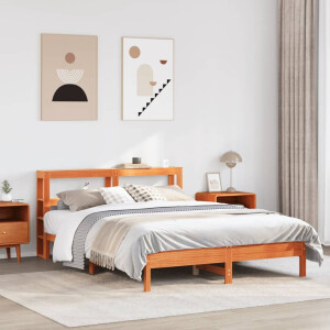 vidaXL Bedframe zonder matras massief grenenhout wasbruin 135x190 cm