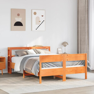 vidaXL Bedframe zonder matras massief grenenhout wasbruin 135x190 cm