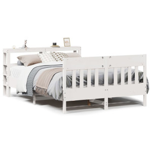 vidaXL Bedframe zonder matras massief grenenhout wit 135x190 cm