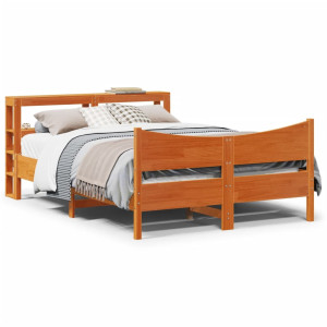 vidaXL Bedframe met hoofdbord massief grenenhout wasbruin 120x190 cm