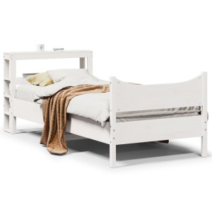 vidaXL Bedframe met hoofdbord massief grenenhout wit 90x190 cm