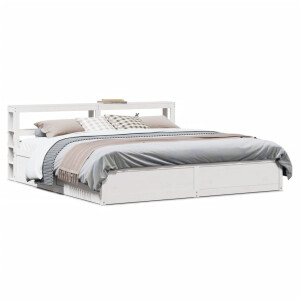 vidaXL Bedframe met hoofdbord massief grenenhout wit 200x200 cm