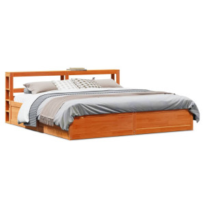 vidaXL Bedframe met hoofdbord massief grenenhout wasbruin 200x200 cm