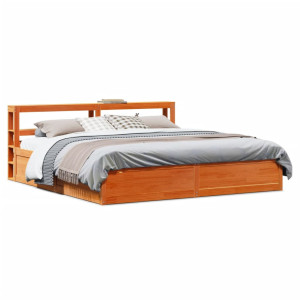 vidaXL Bedframe met hoofdbord massief grenenhout wasbruin 180x200 cm