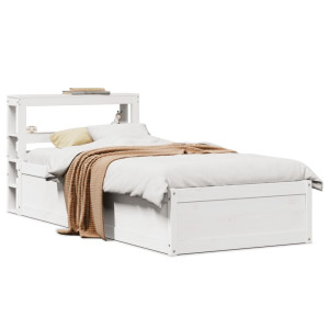 vidaXL Bedframe met hoofdbord massief grenenhout wit 90x190 cm