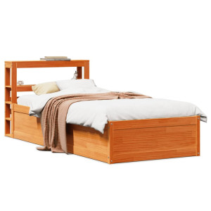vidaXL Bedframe met hoofdbord massief grenenhout wasbruin 90x190 cm