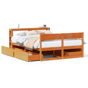 vidaXL Bedframe zonder matras massief grenenhout wasbruin 135x190 cm