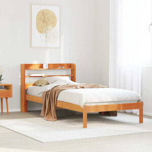 vidaXL Bedframe met hoofdbord massief grenenhout wasbruin 75x190 cm