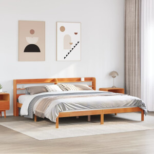 vidaXL Bedframe met hoofdbord massief grenenhout wasbruin 180x200 cm