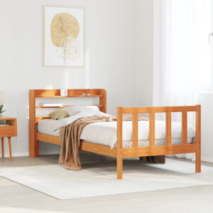 vidaXL Bedframe met hoofdbord massief grenenhout wasbruin 75x190 cm