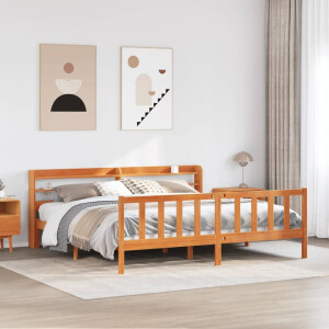 vidaXL Bedframe met hoofdbord massief grenenhout wasbruin 180x200 cm