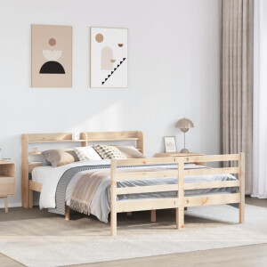 vidaXL Bedframe met hoofdbord massief grenenhout wit 140x200 cm