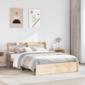 vidaXL Bedframe met hoofdbord massief grenenhout 150x200 cm