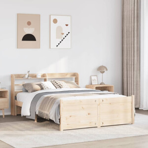 vidaXL Bedframe met hoofdbord massief grenenhout 135x190 cm