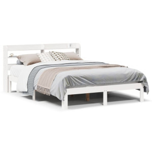 vidaXL Bedframe met hoofdbord massief grenenhout wit 135x190 cm