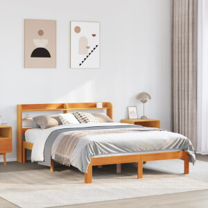 vidaXL Bedframe zonder matras massief grenenhout wasbruin 135x190 cm