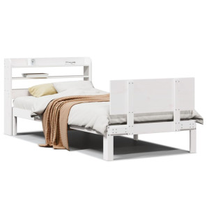 vidaXL Bedframe met hoofdbord massief grenenhout wit 75x190 cm