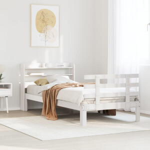 vidaXL Bedframe met hoofdbord massief grenenhout wit 75x190 cm