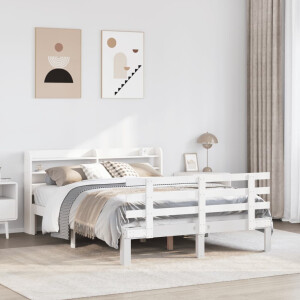 vidaXL Bedframe met hoofdbord massief grenenhout wit 150x200 cm