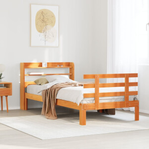 vidaXL Bedframe met hoofdbord massief grenenhout wasbruin 75x190 cm